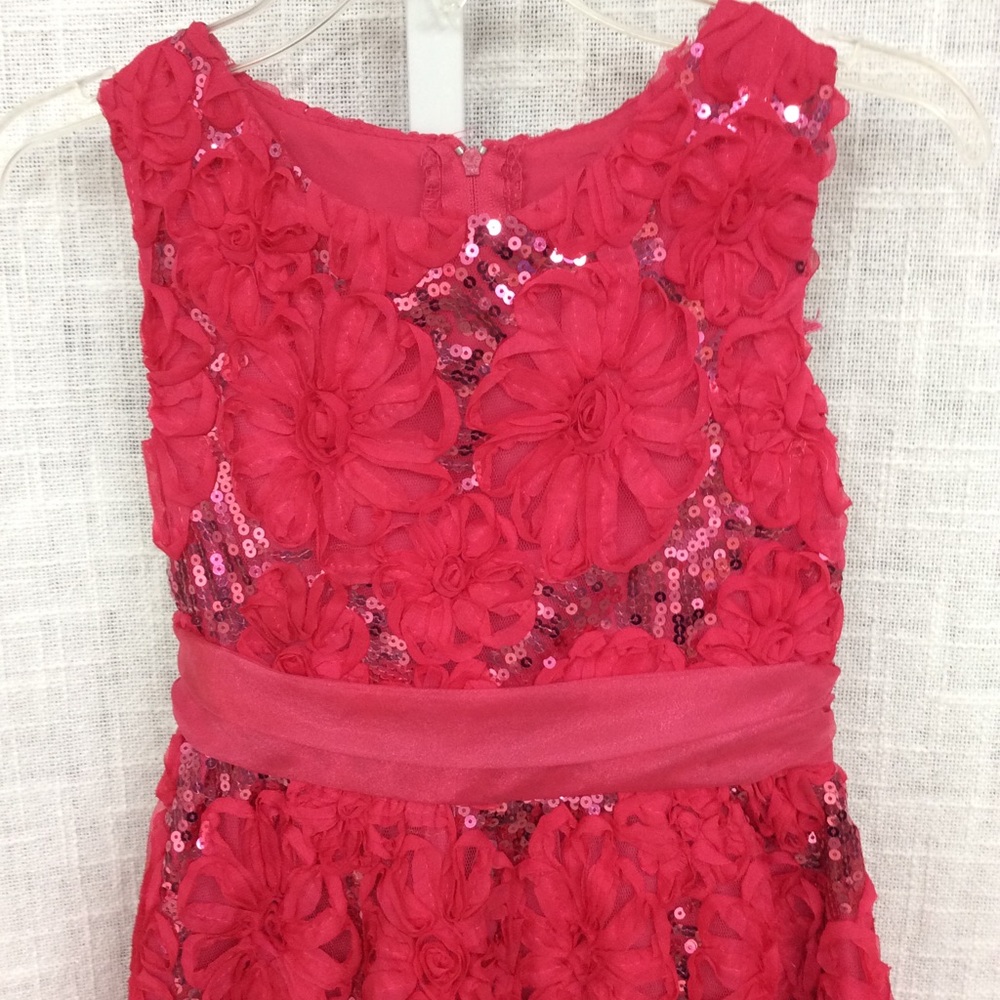 Girls Rare Editions Raspberry Floral Sequin Size 8